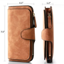 Mujeres Cartera Cuero Triple Bolso sin asas Largo Dama Cartera Portatarjetas de Crédito Organizador