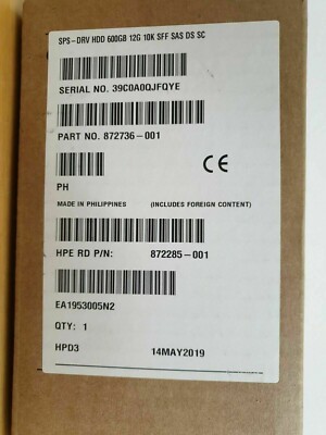 HPE 872285-001 MSA 600GB SAS 12GBPS 10000RPM 2.5INCH DUAL PORT ENTERPRISE UR
