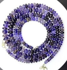 Natural Gem Iolite 6 to 9 mm Smooth Rondelle Beads Necklace 18" Water Sapphire