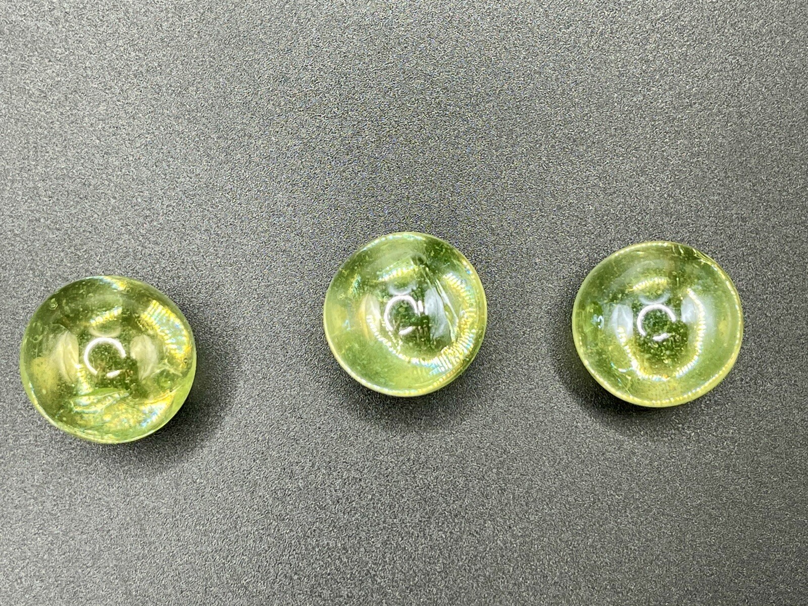 Vaseline Glass Shooter Marbles Yellow 1" Diameter Lot Of 3 Hand Blown