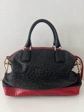 Genuine Ostrichtrim Satchel Shoulder Bag Handbag, Black/red