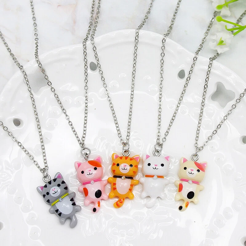Cat Colorful Cute Pendant Silver Chain Necklace Girls Boys Free Gift bag UK