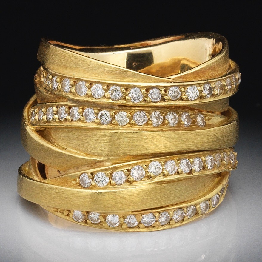 18K Diamond Multiple Crossover Ring - image 1