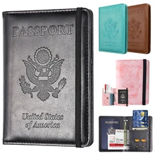 Portable Travel Passport Holder Wallet Cover RFID Blocking Leather Passport Book