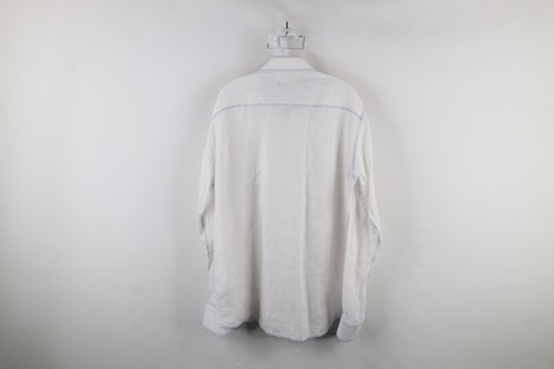 Bugatchi Uomo Mens Large Shaped Fit Sheer Linen Collared Button Shirt White - Picture 12 of 14