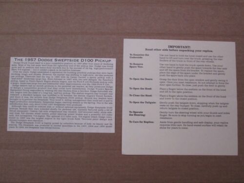 Danbury Mint Paperwork 1957 Dodge Swepside D100 Pickup - Picture 3 of 3