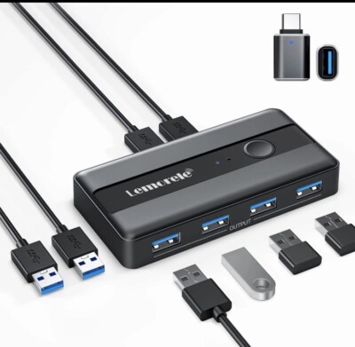 USB Switcher 3.0 Switch USB 3.2 Gen1 KVM Switch Selector 5Gbps Speed 2 in 4 out