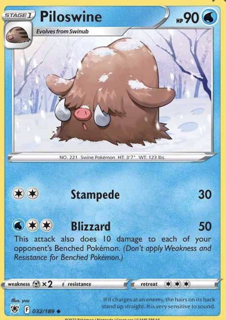 Pokemon Card 032/189 PILOSWINE - ASTRAL RADIANCE - UNCOMMON - NM