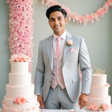 Men's Wedding 3 Piece Suit Light Gray Slim fit Formal Party Wear Groom Suit