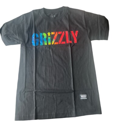 Grizzly Griptape Cotton T Shirt Mens Black Graphic Print Tie Dye Size Small NEW