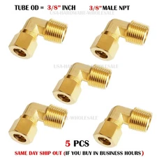5X Brass Compression Elbow Fitting 3/8" OD Tube x 3/8" NPT Male Pipe 90 degree