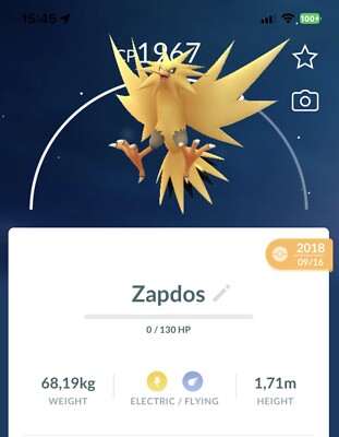 Zapdos 2018 Pokemon GUARANTEED LUCKY Gen1 Go Pokémon Read Desc Not
