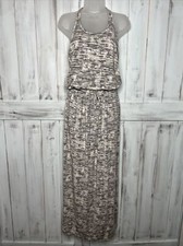 ATHLETA PRINTED CRESSIDA GRAY WHITE SPACE DYE RACERBACK MODAL TANK MAXI DRESS S