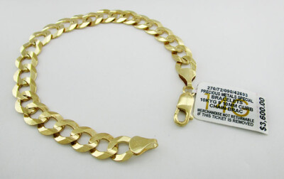 CURB CHAIN BRACELET 10 mm FOR MEN SOLID 10k GOLD New With Tag