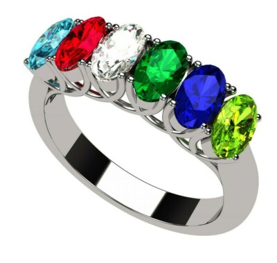 Oval Lucita Mothers Ring 1-7 Simulated Birthstones Silver, 10K or 14K Gold