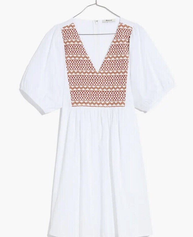Madewell Embroidered Poplin V-Neck Mini Dress White Size S Madewell Embroidered Poplin V-Neck Mini Dress White Size S