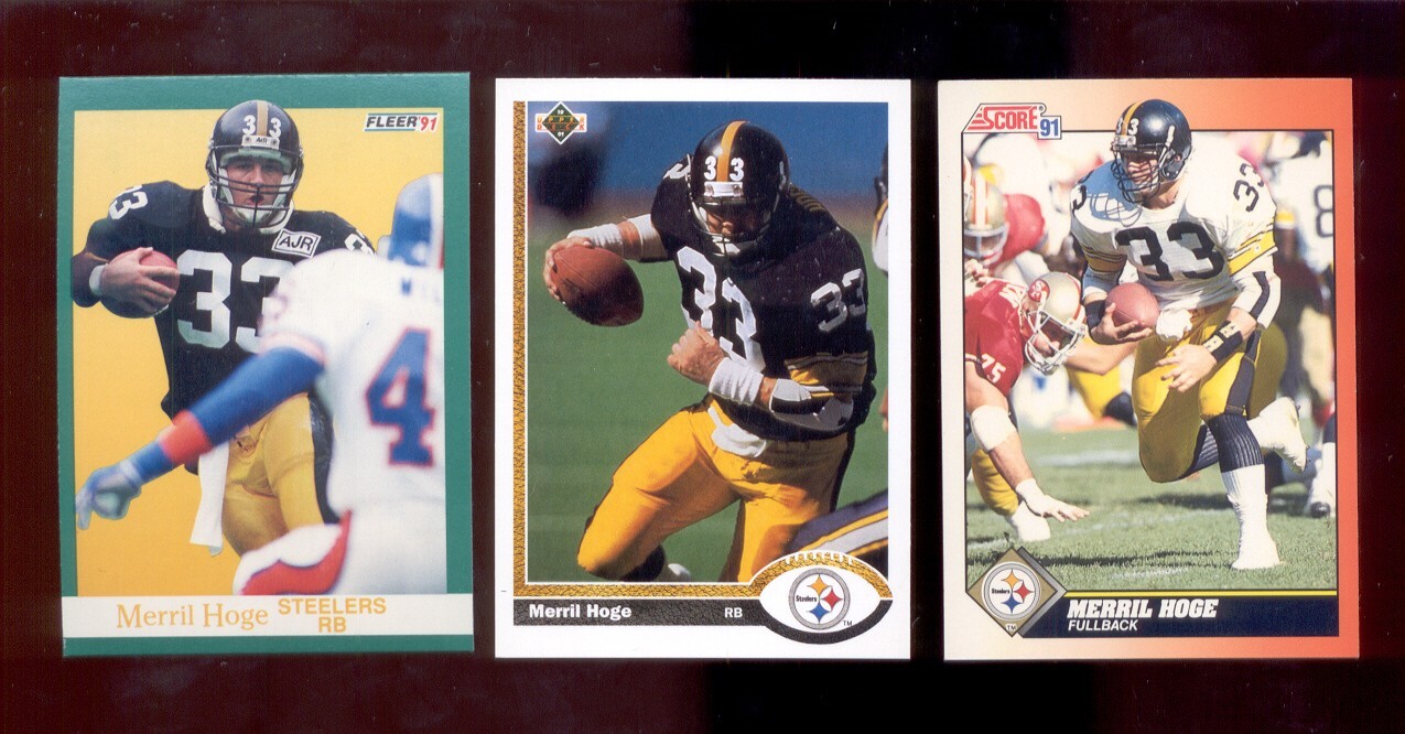 1991 Upper Deck Score Fleer MERRIL HOGE Pittsburgh Steelers 3-Card Lot