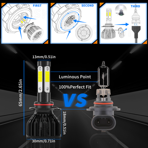 4-Sides LED Headlight Bulbs 6000K Xenon White 9005 H11 High Low Beam High Power - 第 7/18 張圖片