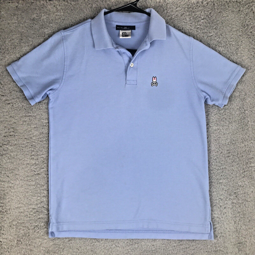 Psycho Bunny Polo Shirt Youth Boys Size 18/20 XL Baby Blue Logo Pima Cotton Peru