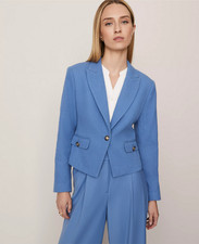 NEW ANN TAYLOR 179 COOL CASCADES BLUE TWEED CUTAWAY BLAZER SZ 2