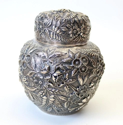 Antique S Kirk and Son Co Repousse 925/1000 Sterling Silver Tea Caddy 164g 4"