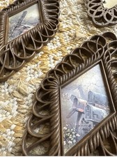 Vtg Burwood Wall Hanging Faux Wood Country Farm Boho Rattan Wicker Art Set of 4