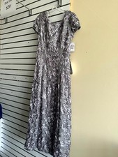 Alex Evenings A-Line Rosette Dress Women 12 Gray Floral Long Sleeveless SZ N228
