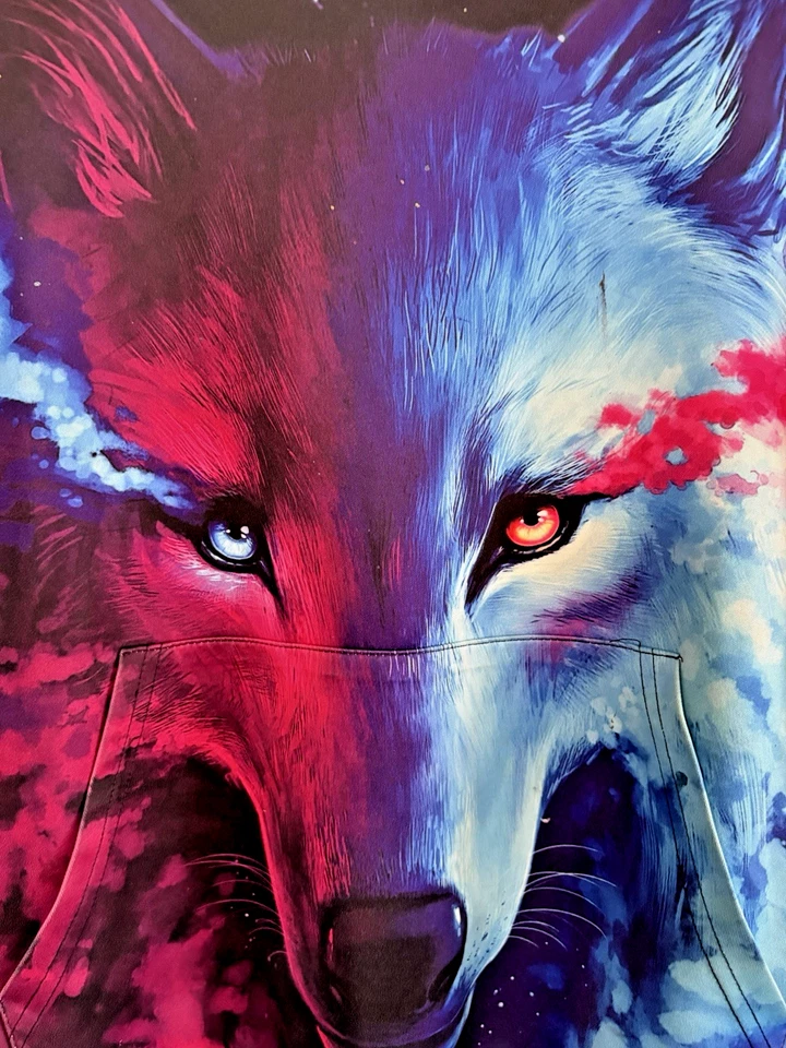 Moletom com capuz Cosmic Wolf azul rosa roxo azul tamanho pequeno bolsos com capuz - Imagem 2 de 4