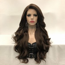 Heat Resistant Hair Pre Plucked Long Wavy Brown Women Lace Frontal Wig