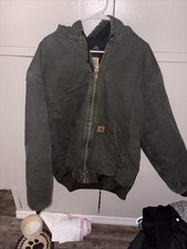 Vintage Carhartt Jacket Men XL Moss Green Distressed Hooded Quilt Lined J130 MOS