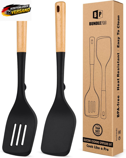 GroßE Silikonspatel Set FüR Kochen Und Backen – HitzebestäNdig Bpa-Frei Schwarz-image