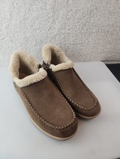 Orthofeet 80043 Women's Moccasin Slipper Leather Faux Fur Slip-On Brown 7.5B