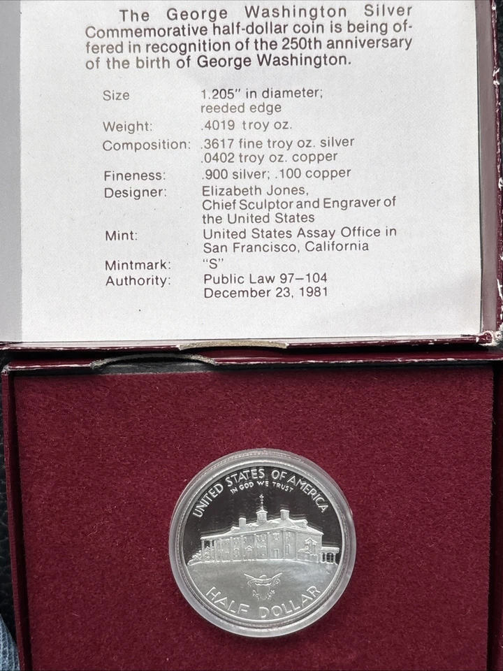 1732-1982 George Washington Commemorative Half Dollar Proof  Silver US Mint - Image 3 of 4
