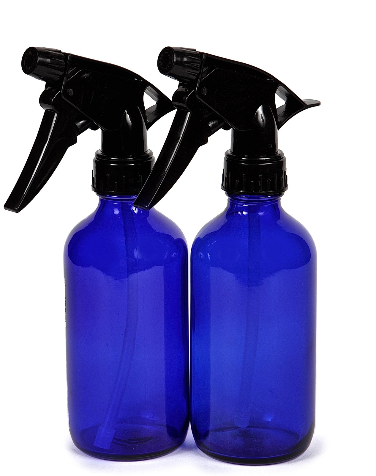 , 2, Large, 8 Oz, Empty, Cobalt Blue Glass Spray Bottles With Black Trig