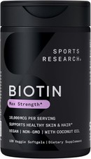 Sports Research  Biotin 10,000mcg with Organic Coconut Oil - Biotin Vitamin B7