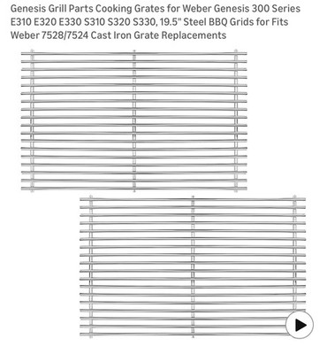 Genesis 300 Grill Grates, 19.5  Steel, Fits Weber E310 E330, 7528/7524