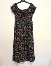Shein women’s floral smocked midi dress square neck cap sleeve black XXL