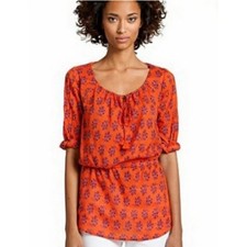 Tory Burch Evelina Cinch Waist Cotton Voile Tunic Top Size 6