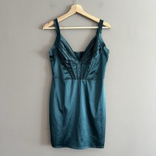 Windsor Women's Satin Pleated Mini Dress V Neck Night Out Holiday Party Green M