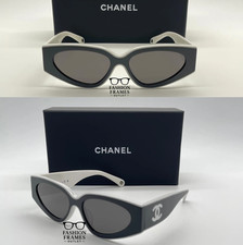 NEW CHANEL CH6056 Cat Eye Sunglasses BLACK WHITE FRAME/GRAY LENS