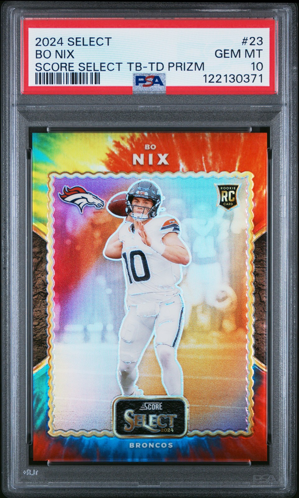 2024 PANINI SELECT SCORE SELECT THROWBACK TIE-DYE PRIZM #23 BO NIX 8/25 PSA 10
