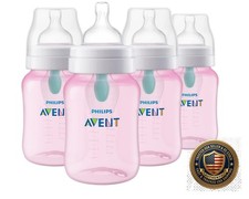 Baby Bottles Anti-Colic Vent Medium Flow 9oz 4 Pack Pink