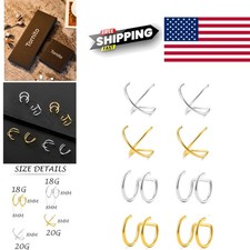 4 Adjustable Stainless Steel Earrings Set Clip On Non Piercing Designs for Women