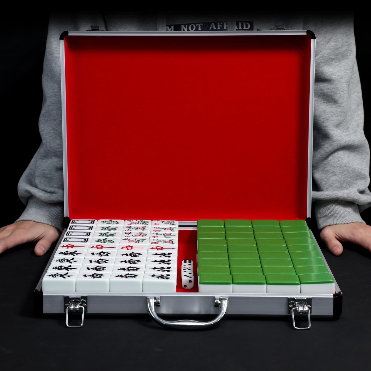 Mahjong Tiles Set 144 Pieces 1.5 Inch Large Green with Case and