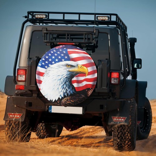 14"Eagle American Flag Spare Tire Cover Fit For Jeep Rv SUV Truck Travel Trailer - Picture 3 of 7