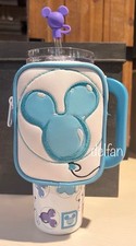 Disney Parks Mickey Balloon Stainless Steel Travel Tumbler Straw Zip Case NEW