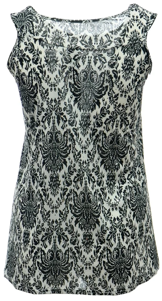 Size 14 Shiny Silver Polka White Black Print Sleeveless Top Party Casual Ladies - image 2 of 2