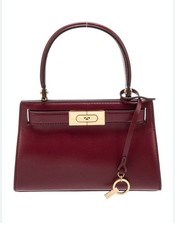 Tory Burch Lee Radziwill small smooth leather bag In Burgundy.