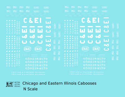 K4 N Scale Decals Chicago and Eastern Illinois C&EI Caboose White