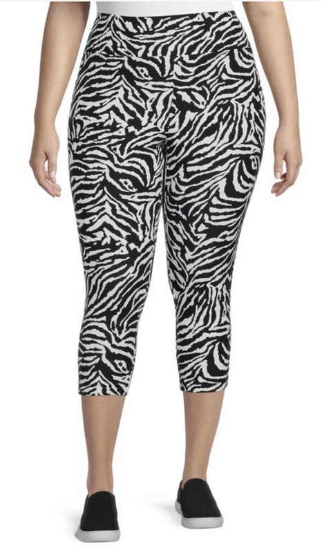 Terra and Sky Black Zebra High Rise Capri Leggings 2X (20W-22W) NWT